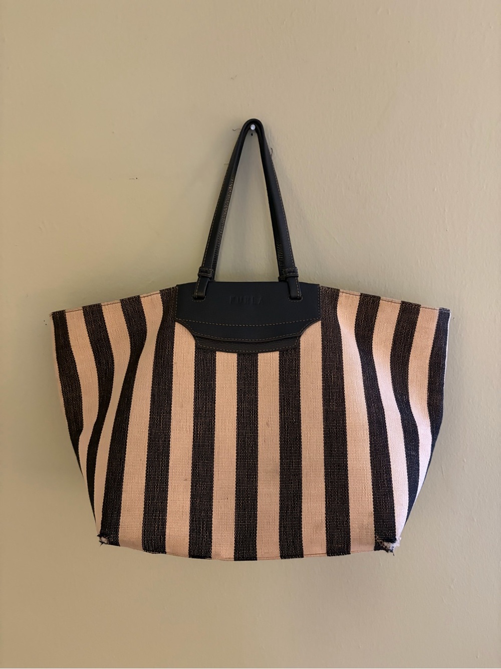 Furla Black and Pink Striped Tote